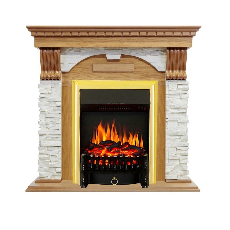 Каминокомплект Royal Flame Dublin - Дуб / Сланец белый с очагом Fobos FX Brass фото 1 — Умный климат - Красноярск