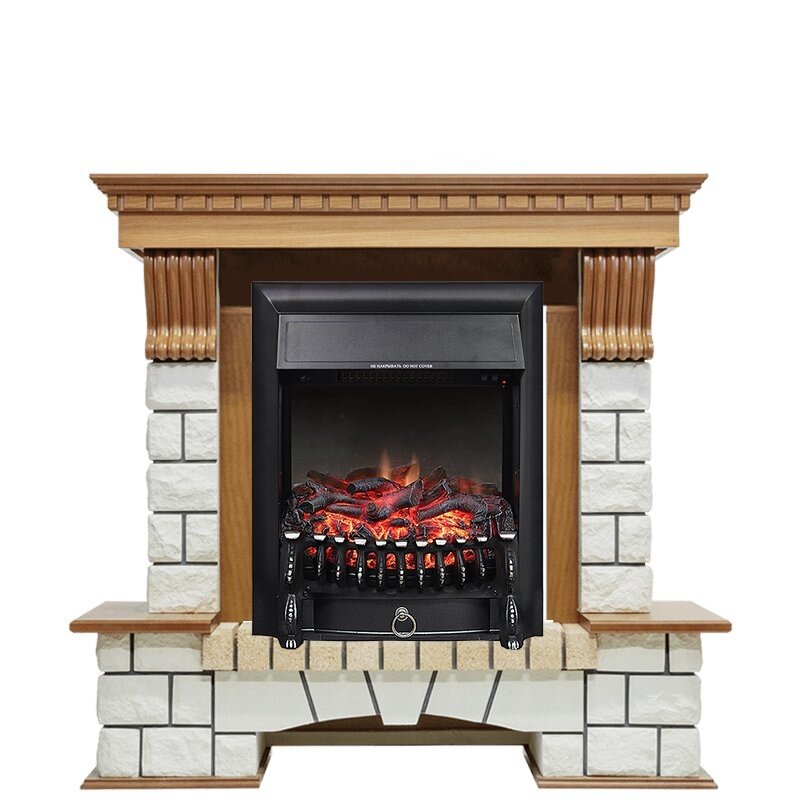 Каминокомплект Royal Flame Pierre Luxe - Дуб / Белый с очагом Fobos FX Black фото 1 — Умный климат - Красноярск
