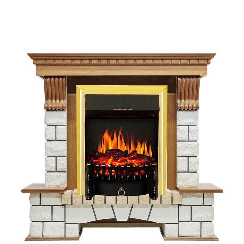 Каминокомплект Royal Flame Pierre Luxe - Дуб / Белый с очагом Fobos FX Brass фото 1 — Умный климат - Красноярск