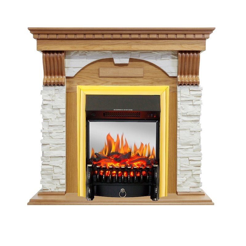 Каминокомплект Royal Flame Dublin - Дуб / Сланец белый с очагом Fobos FX M Brass фото 1 — Умный климат - Красноярск