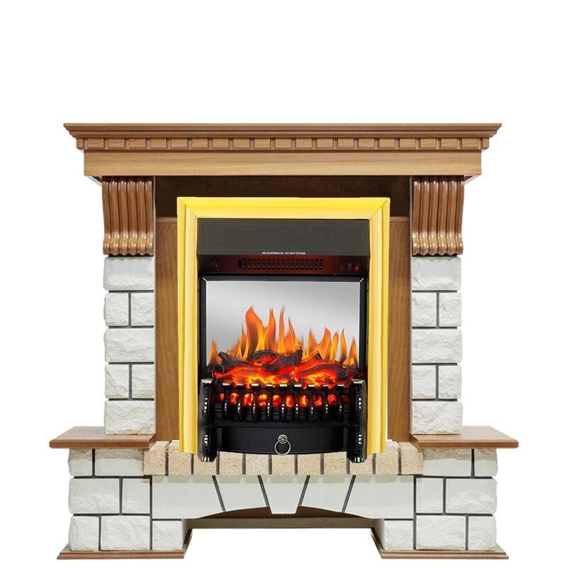 Каминокомплект Royal Flame Pierre Luxe - Дуб / Белый с очагом Fobos FX M Brass фото 1 — Умный климат - Красноярск