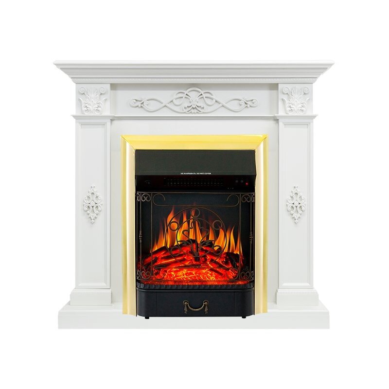 Каминокомплект Royal Flame Derby - Белый дуб с очагом Majestic FX Brass фото 1 — Умный климат - Красноярск