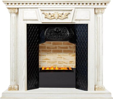 Каминокомплект Dimplex Olympia - Белый дуб, патина с золотом / Кирпич с Cassette 400 LNH-INT PS &mdash; Умный климат - Красноярск