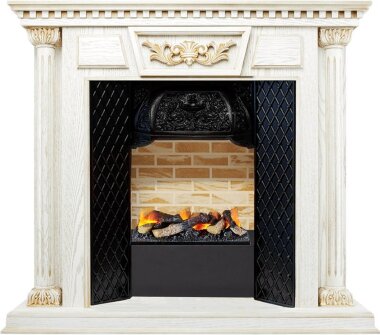 Каминокомплект Dimplex Olympia - Белый дуб, патина с золотом / Кирпич с Cassette 400 LNH-INT дрова &mdash; Умный климат - Красноярск