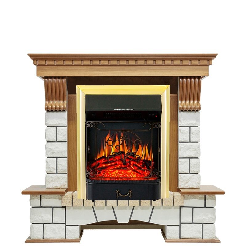 Каминокомплект Royal Flame Pierre Luxe - Дуб / Белый с очагом Majestic FX Brass фото 1 — Умный климат - Красноярск